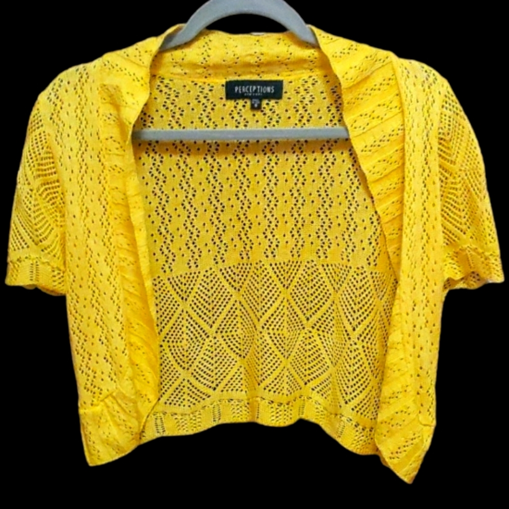 Perceptions NY | Vibrant Yellow 💛 Crotcheted Short Sleeve Cropped Cardigan